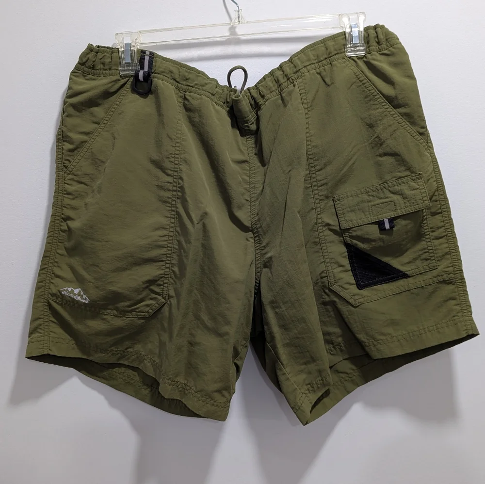 Eddie Bauer Mens Shorts Hybrid Green Nylon Swim Trunks Mesh Lined Drawstring XL - Picture 1 of 10